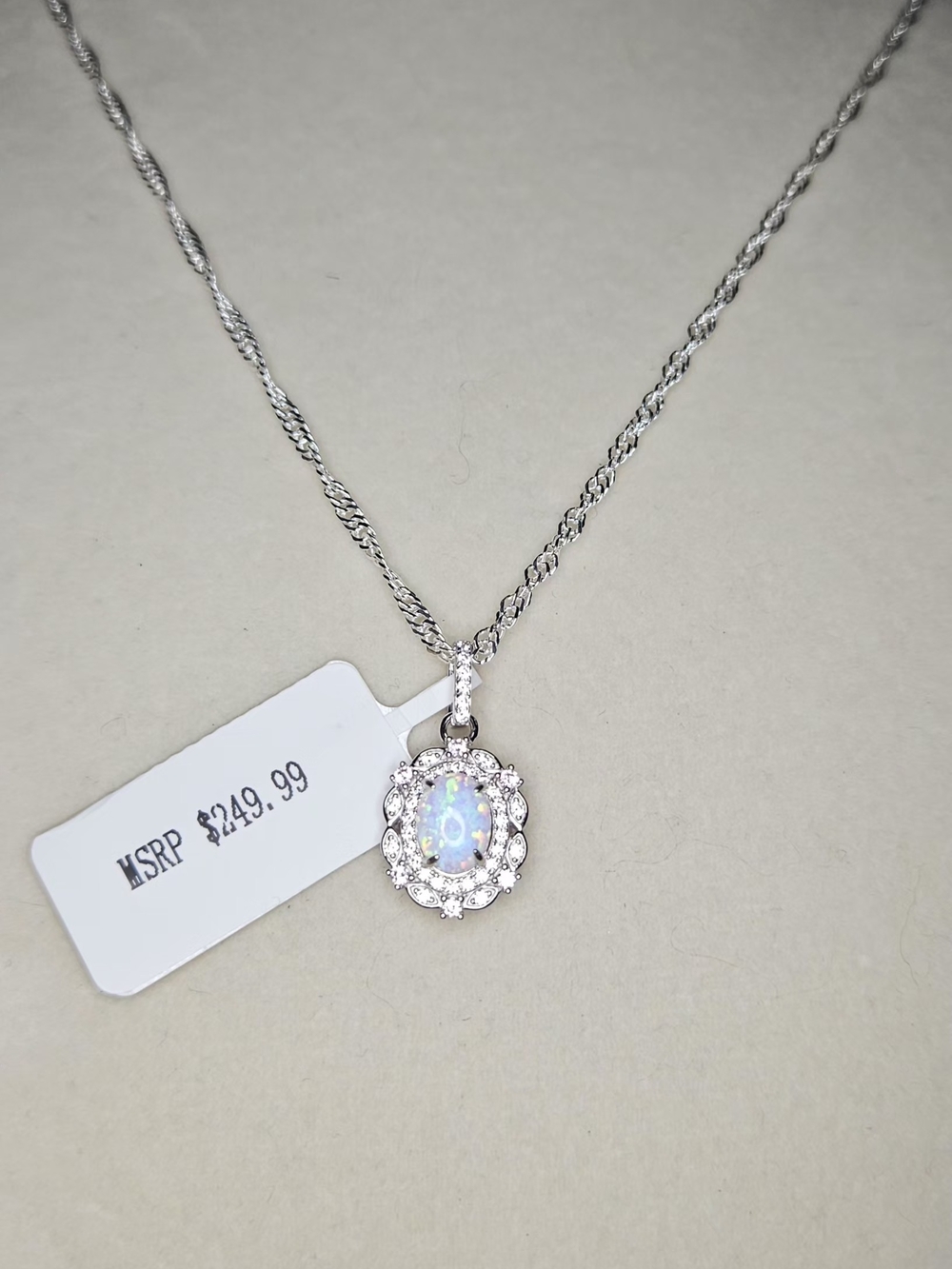 Opal Halo Pendant And 18in Italian Singapore Necklace Stamped 925